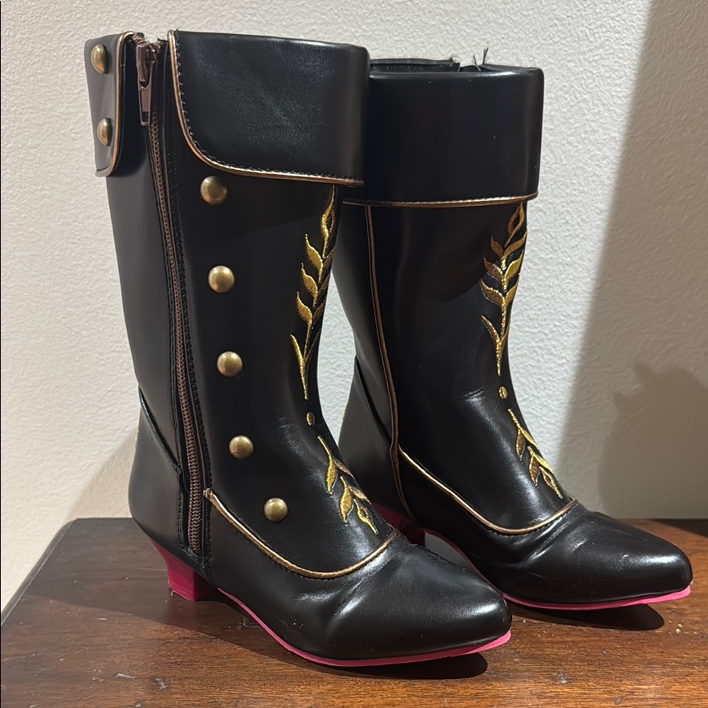 Disney Frozen Anna Black Embroidered Heeled Boots